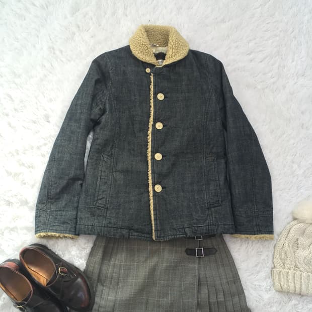 일본빈티지 데님 누빔 뽀글이점퍼