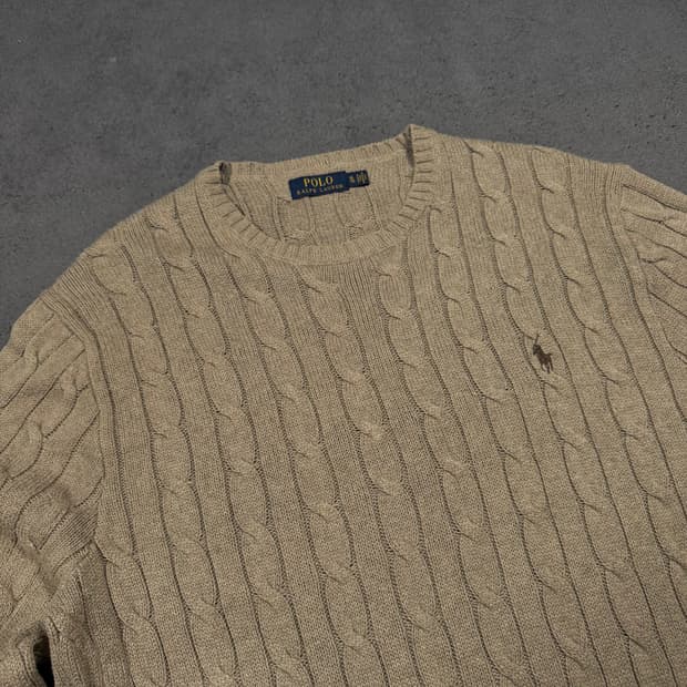 폴로 코튼 브라운 꽈배기 니트
