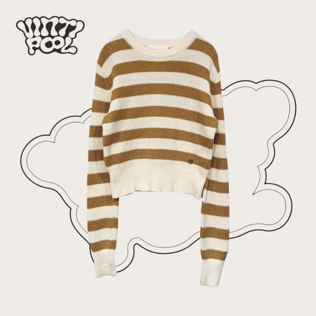 PLAC 플랙 크롭 스트라이프 라운드 넥 니트