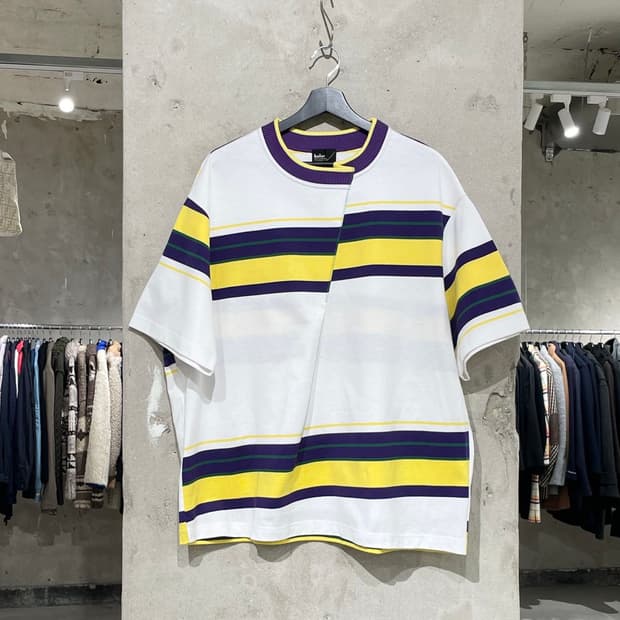 컬러 23S/S 화이트 애이시머트리 스트라이프 하프티