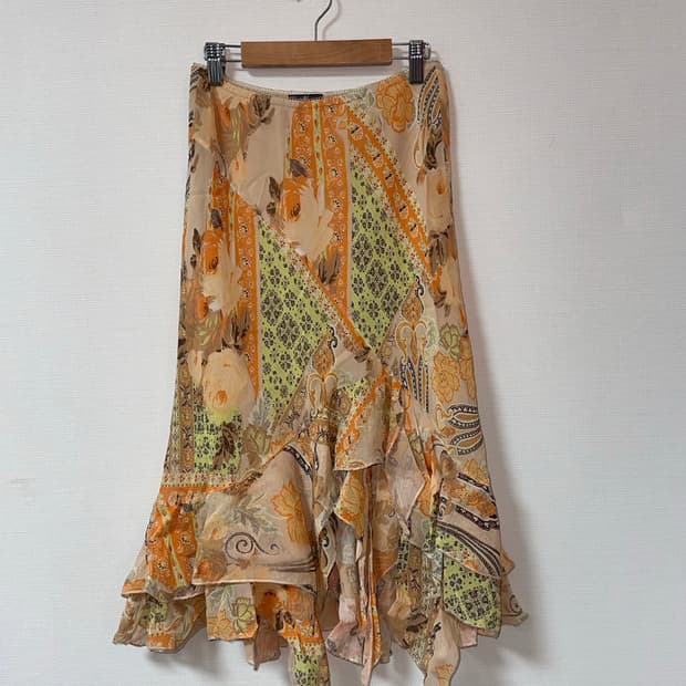 오리엔탈 페어리코어  페이즐리 언발란스 러플 스커트