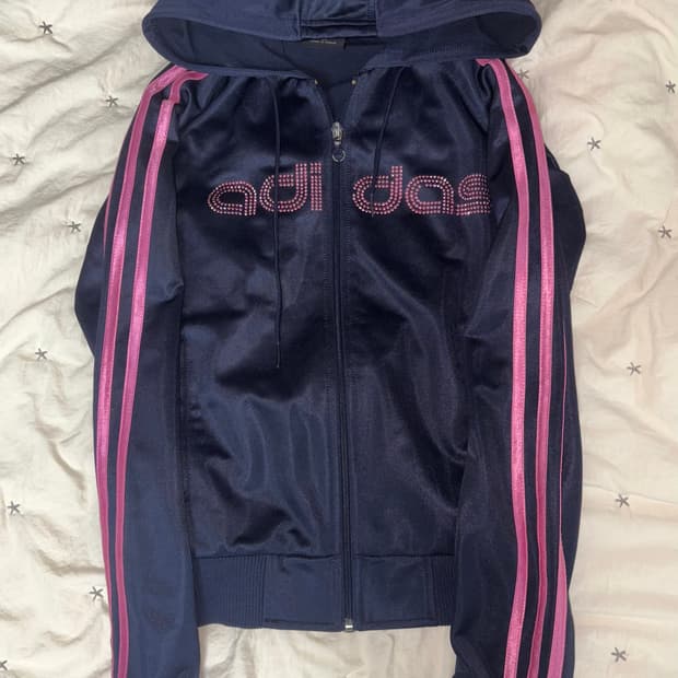 아디다스 네이비 핑크 큐빅 후드 져지 트랙탑 져지