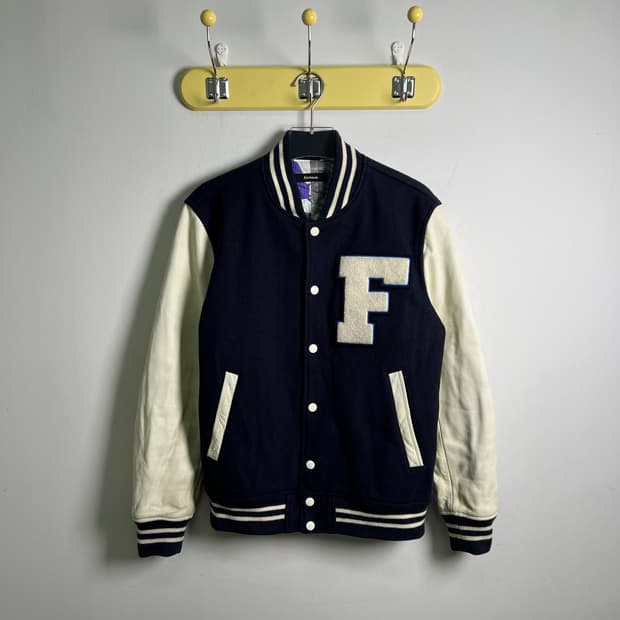 Famouz 네이비 레더 바시티 자켓 M