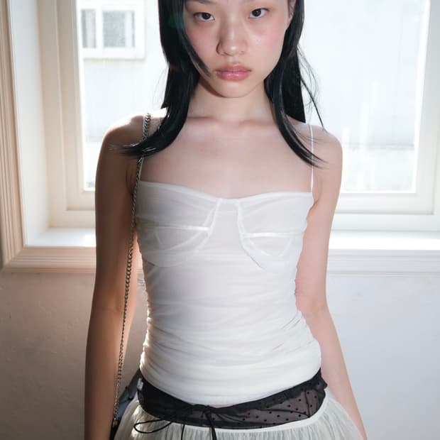 루즈슬립오버 mesh line shirres camisole