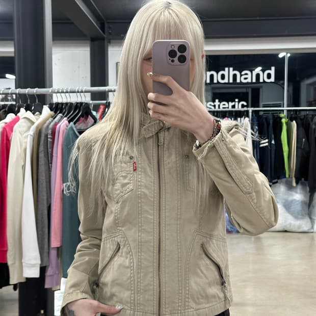 리바이스 베이지 코튼 바이커 자켓