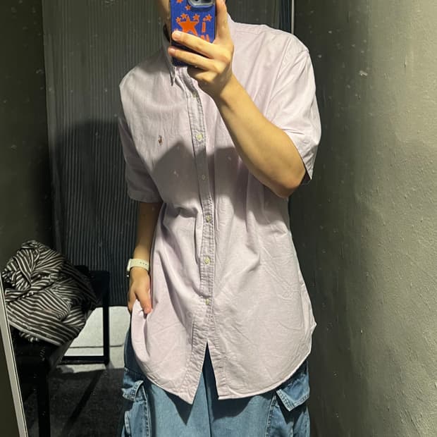 폴로랄프로렌 두산 00s 라벤더 퍼플 멀티포니 아메카지 반팔셔츠 하프셔츠