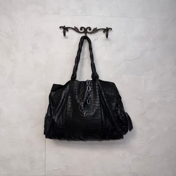 Renoma black crocodile string tote bag