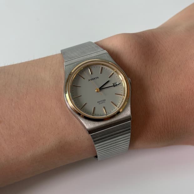 1980s Ammon Gold Bezel Silver Quartz
