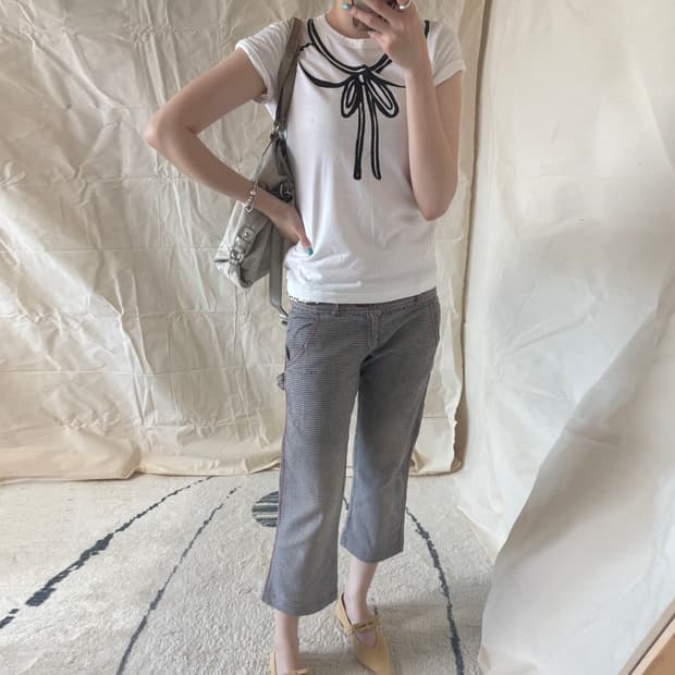 Houndstooth Pattern Cropped Capri Pants 