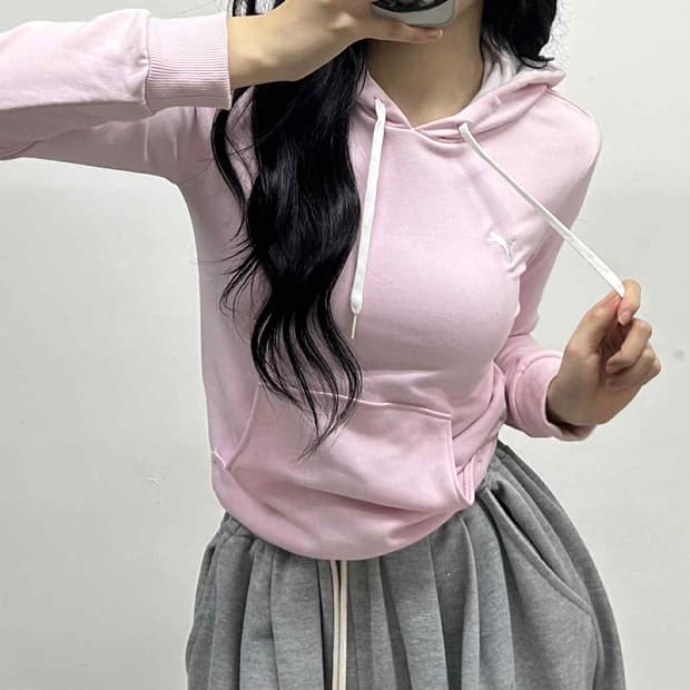 Puma 퓨마 베이비핑크 걸즈 스웨트셔츠 후드티(M)