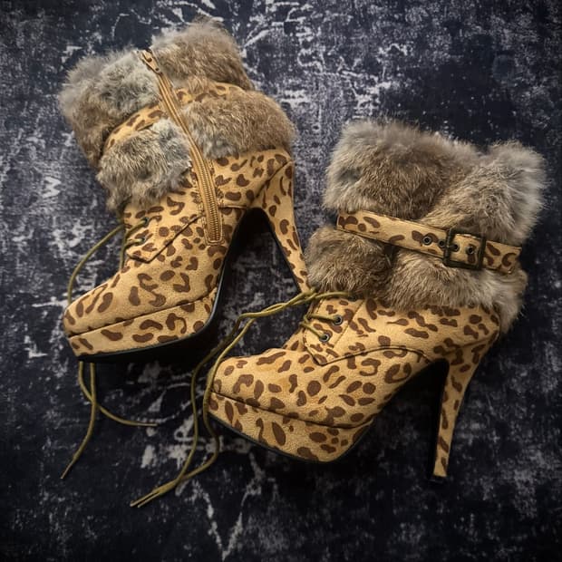 Leopard Fur Ankle Boots