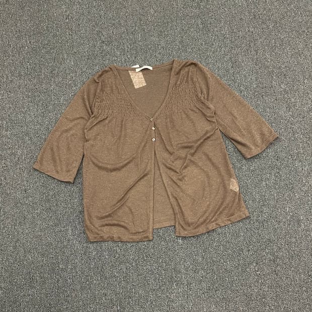 M)Japanese vintage 여성 브라운 셔링 가디건