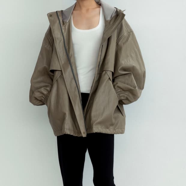 모노하 레더 후드 점퍼