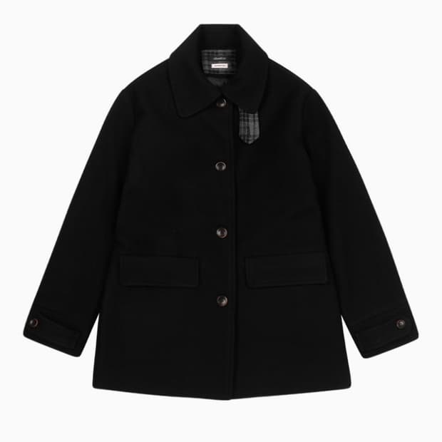 오헤시오 체크 하프 울코트 블랙