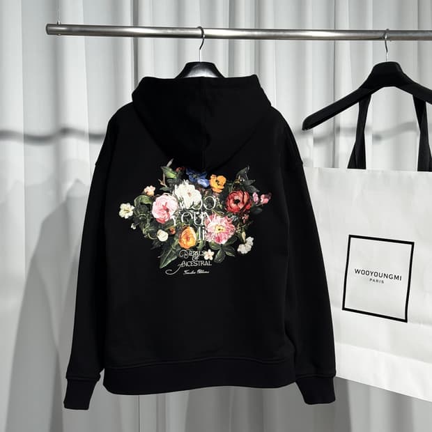 25FW 우영미 플라워 백로고 후드티 블랙 백화점판 48사이즈