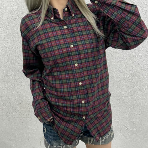 폴로 랄프로렌 딥그린포니 그린 타탄체크 셔츠 M