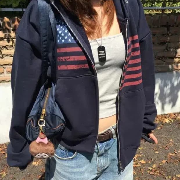 아워캐비넷 성조기 후드집업 