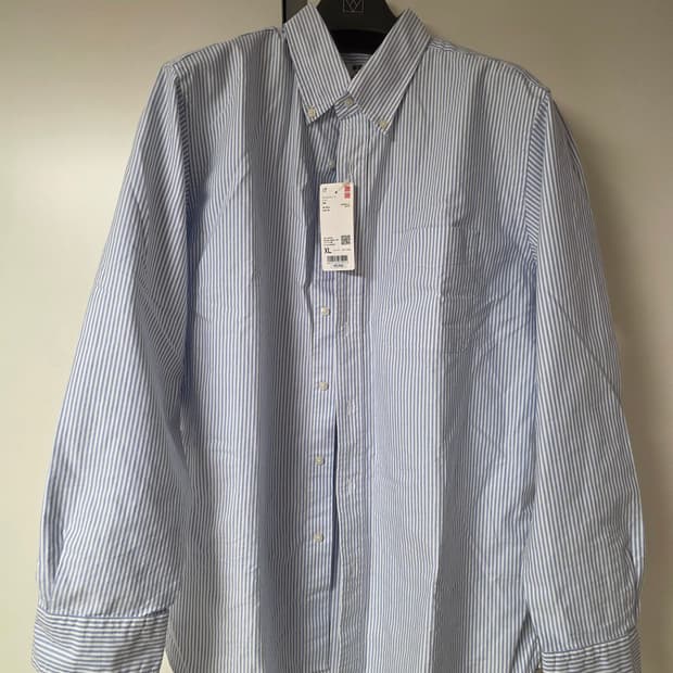 유니클로/옥스포드셔츠 블루스트라이프/XL
