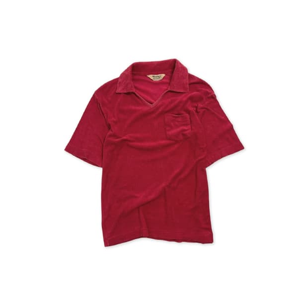 80s 빈티지 타월링 브이넥 오픈카라 셔츠