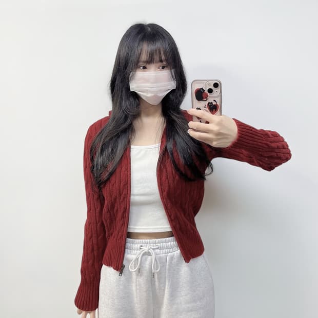 폴로 랄프로렌 포니 로고 케이블 니트 후드집업 레드