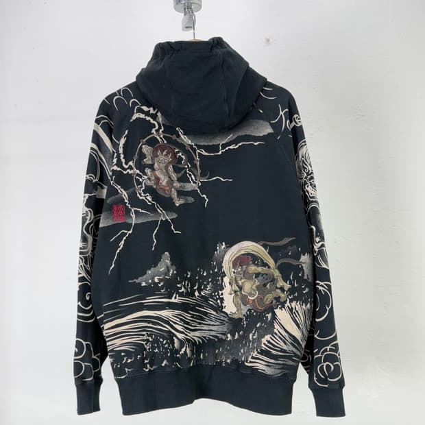 카타쿠리 타마시 블랙 오리엔탈 엠브로이드 오니 후디 스웨트 셔츠