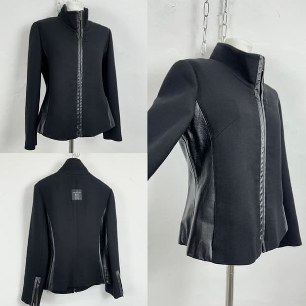 DOHO Leather-Trim Wool Blend Jacket