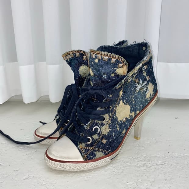 Limited] ASH Denim Stud Sneakers heel