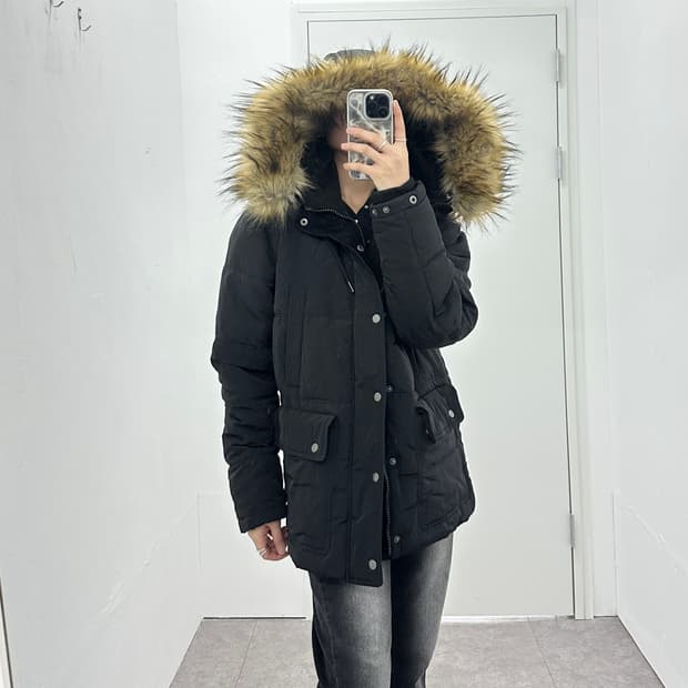 Vintage black fur trimming parka