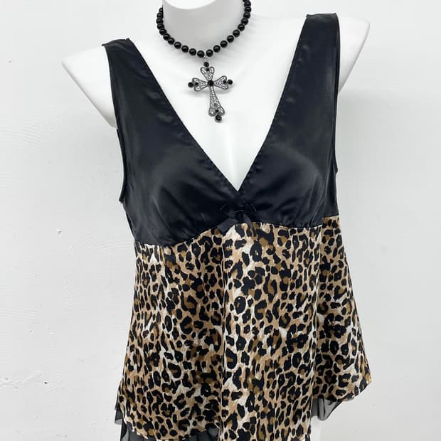 갸루 레오파드 리본 슬립