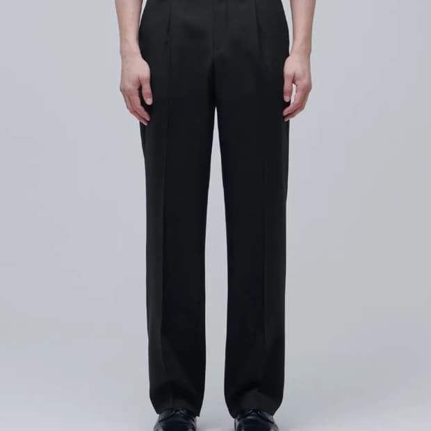 무신사스탠다드 울 블렌드 와이드 히든밴딩 슬랙스 블랙