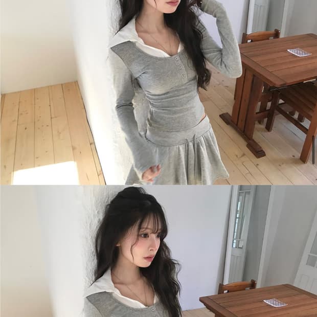 클라우드이모션 카라셔츠니트