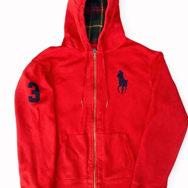 폴로 랄프로렌 빅포니 체크 후드집업 레드