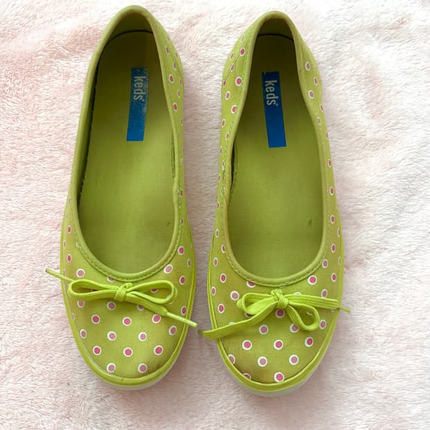 Keds 케즈 옐로우그린 핑크도트 플랫슈즈 스니커즈 모리걸 핀터깔