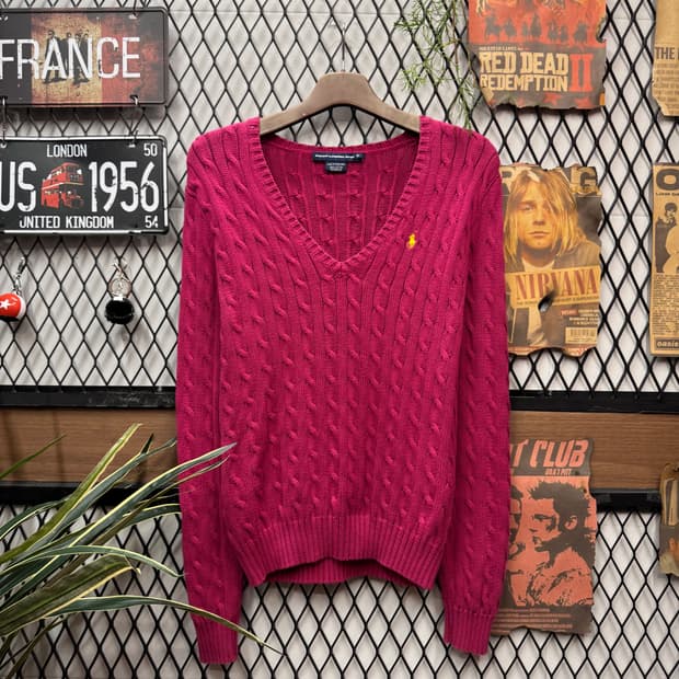 폴로 랄프로렌 케이블 니트 옐로우 포니 포인트 와인