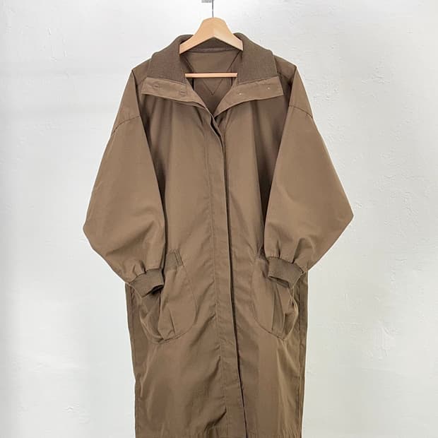 이세이미야케 스튜디오 브라운 코튼 스텝 카고 롱 자켓