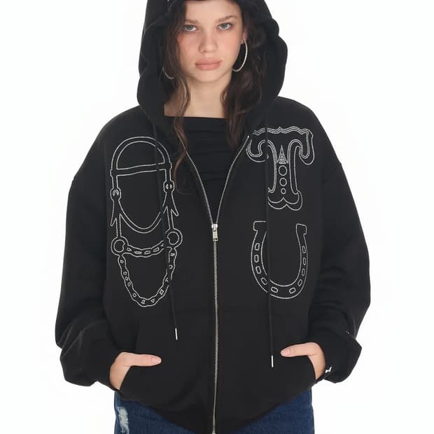 투머치택스 웨스턴 핫픽스 집업 후디 블랙