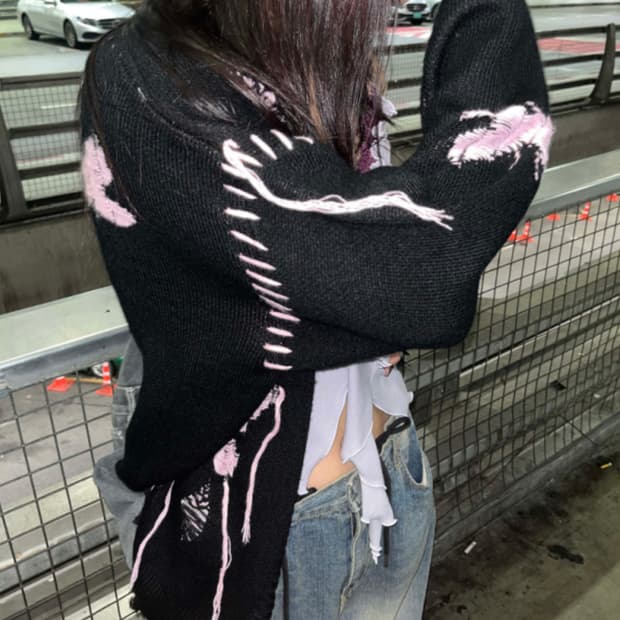 김아홉 그런지 나비 태슬 가디건 + 나시 세트 