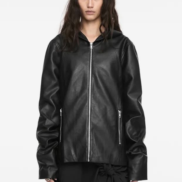 나체 후드 레더 자켓