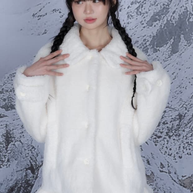 나이엔 플라워 프릴 에코 퍼 코트