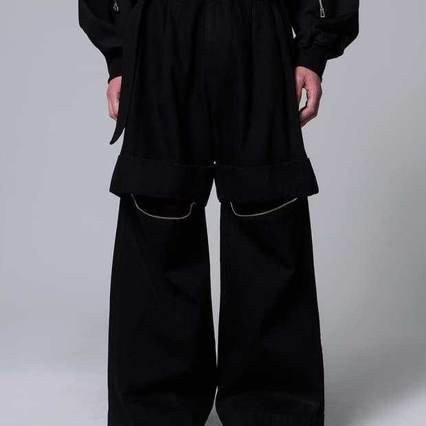 송지오 컬렉션 메타 벨티드 와이드 데님 팬츠 블랙