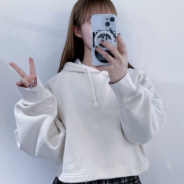 아디다스 크림 크롭 후드