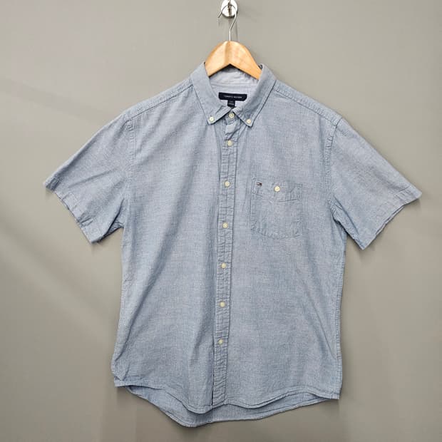 타미힐피거 라이트블루 코튼 반팔 셔츠