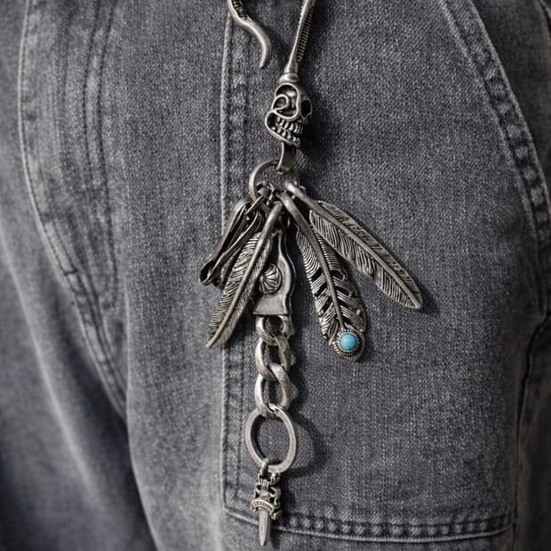 빈티지 터키석 페더 키링세트