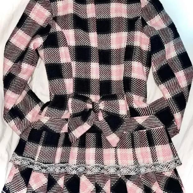 트랄라라Tralala 고전 핑크 레이스 리본 체크코트