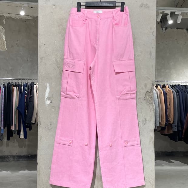 기준 핑크 와이드 카고 팬츠