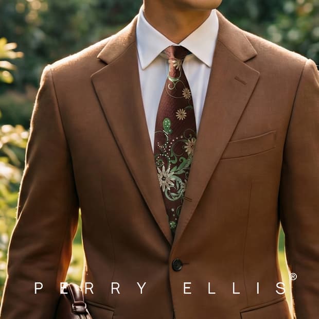 페리엘리스 실크 브라운 플라워 자수 넥타이 9.3cm A등급 A19254