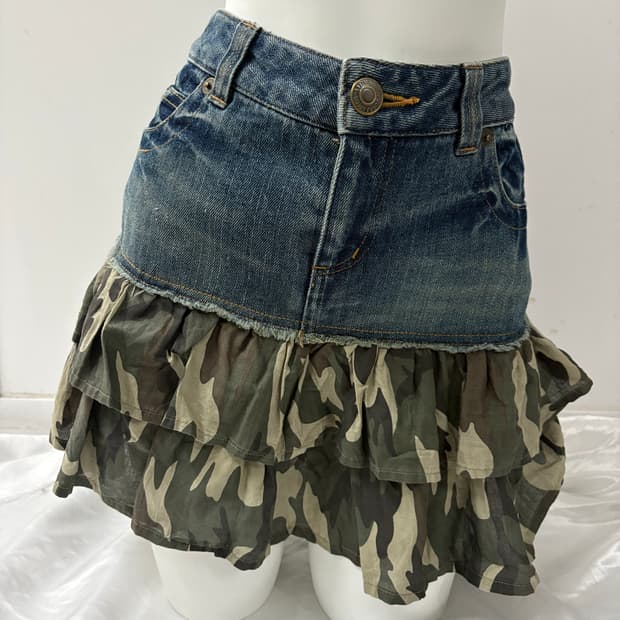 Y2K 카모 플리츠 청스커트
