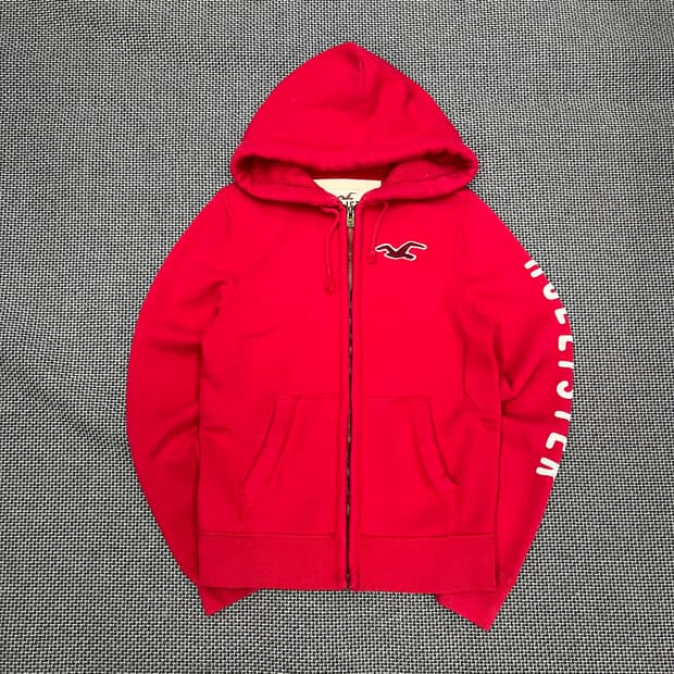 홀리스터 레드 암레터링 후드집업