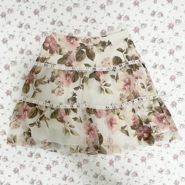 레스트로즈 빈티지 플로럴 스커트 /페어리 꽃무늬 미디