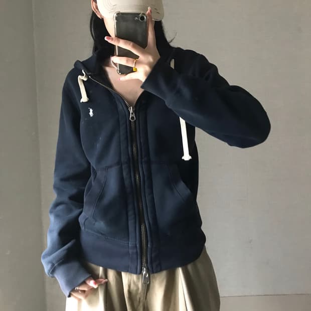 폴로 블랙 투웨이 후드집업